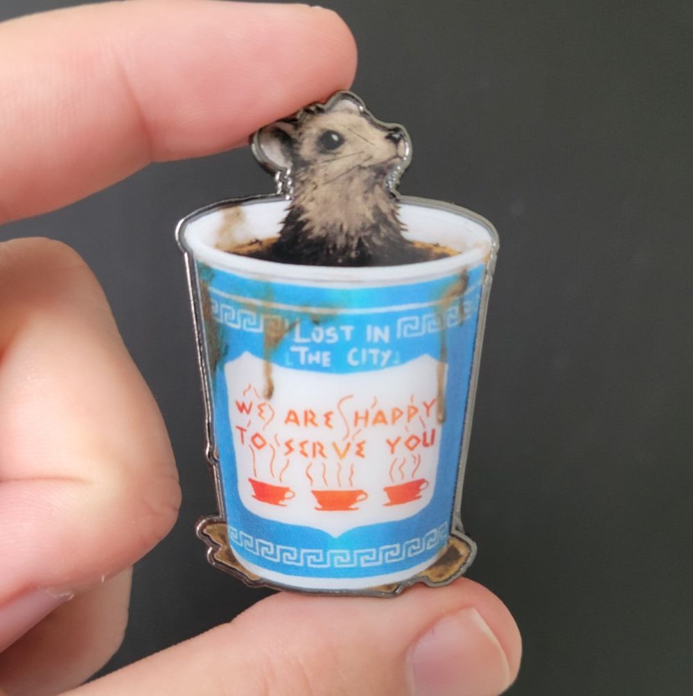 Coffee Rat Metallic Pin